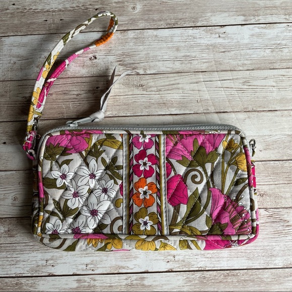 VERA BRADLEY GREY PINK ORANGE ZIP WALLET WRISTLET - Picture 1 of 6